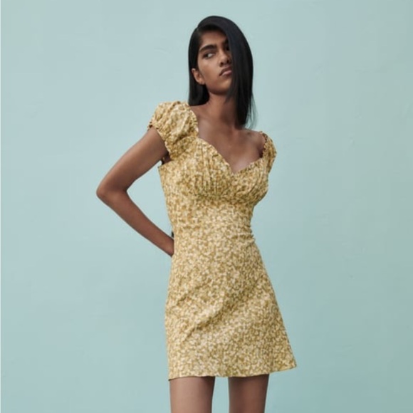 Zara Yellow Printed Mini Dress XS - Picture 2 of 14